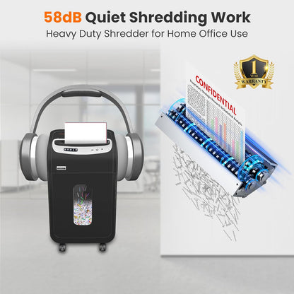 Paper Shredder for Home Office Heavy Duty with 60 Mins Running with US Patented Cutter,Shred CD/Card with Extra Large Bin,AUTO Jam Proof(ETL) (20-Sheet Cross Cut)