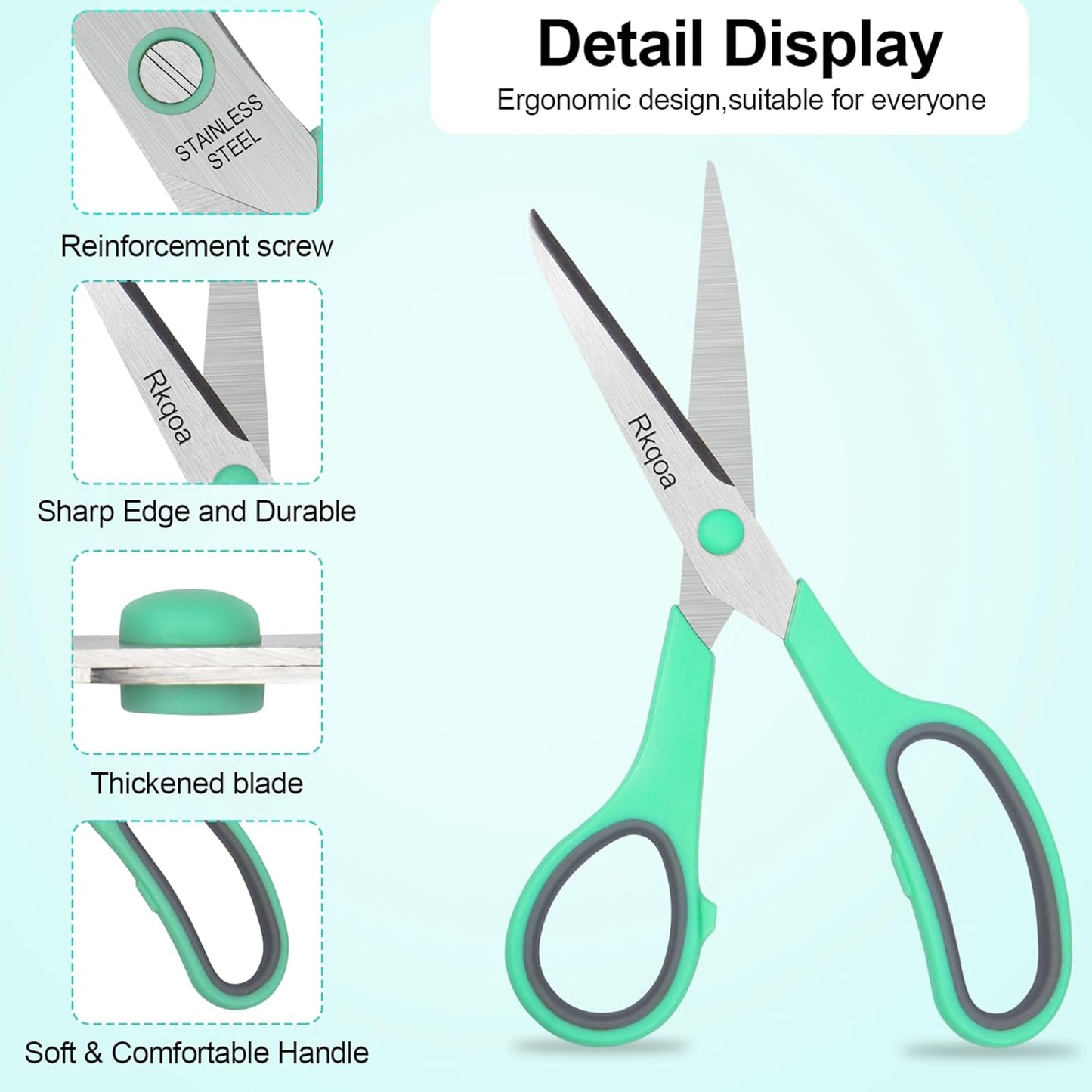 Black 6 Scissors Pack, Rkqoa 8" All Purpose Scissor - High Performance and Designed for Everyday use, Stainless Steel Shears Set with Comfort Grip, Right/Left Handed