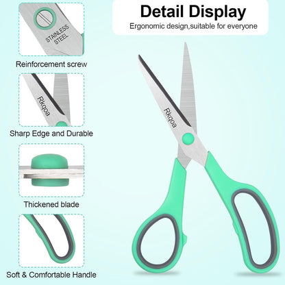 Purple Scissors Pack, Rkqoa 8" Scissors All Purpose - Comfort-Grip Sharp Shears for Office School Sewing Fabric Craft Art Supplies, Teacher/Class Everyday use, Classroom Must have