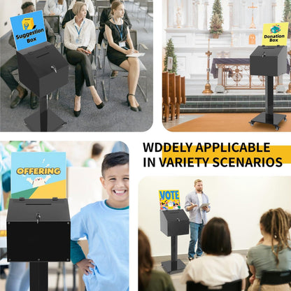 Large Acrylic Donation Box with Stand, Suggestion Box for Church, Drawing Raffle with Key&Lock, for Collection Fundraising, Offering, Ballots, Feedback, Black