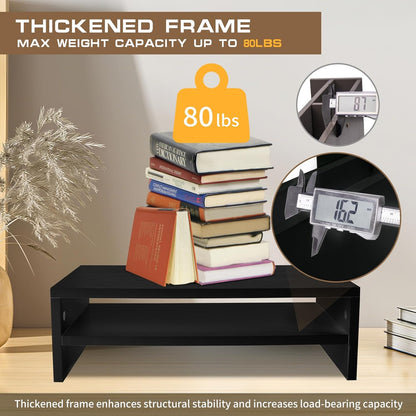 Monitor Stand Riser, 2 Tier Computer Stand, Desk Organizers and Accessories, Desktop Shelf with Storage for TV Screen PC Printer (Black-18.9inch)