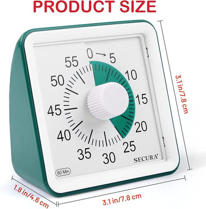 Secura 60-Minute Visual Timer, Classroom Timer, Countdown Timer for Kids and Adults, Time Management Tool for Teaching (Dark Green & Dark Green)