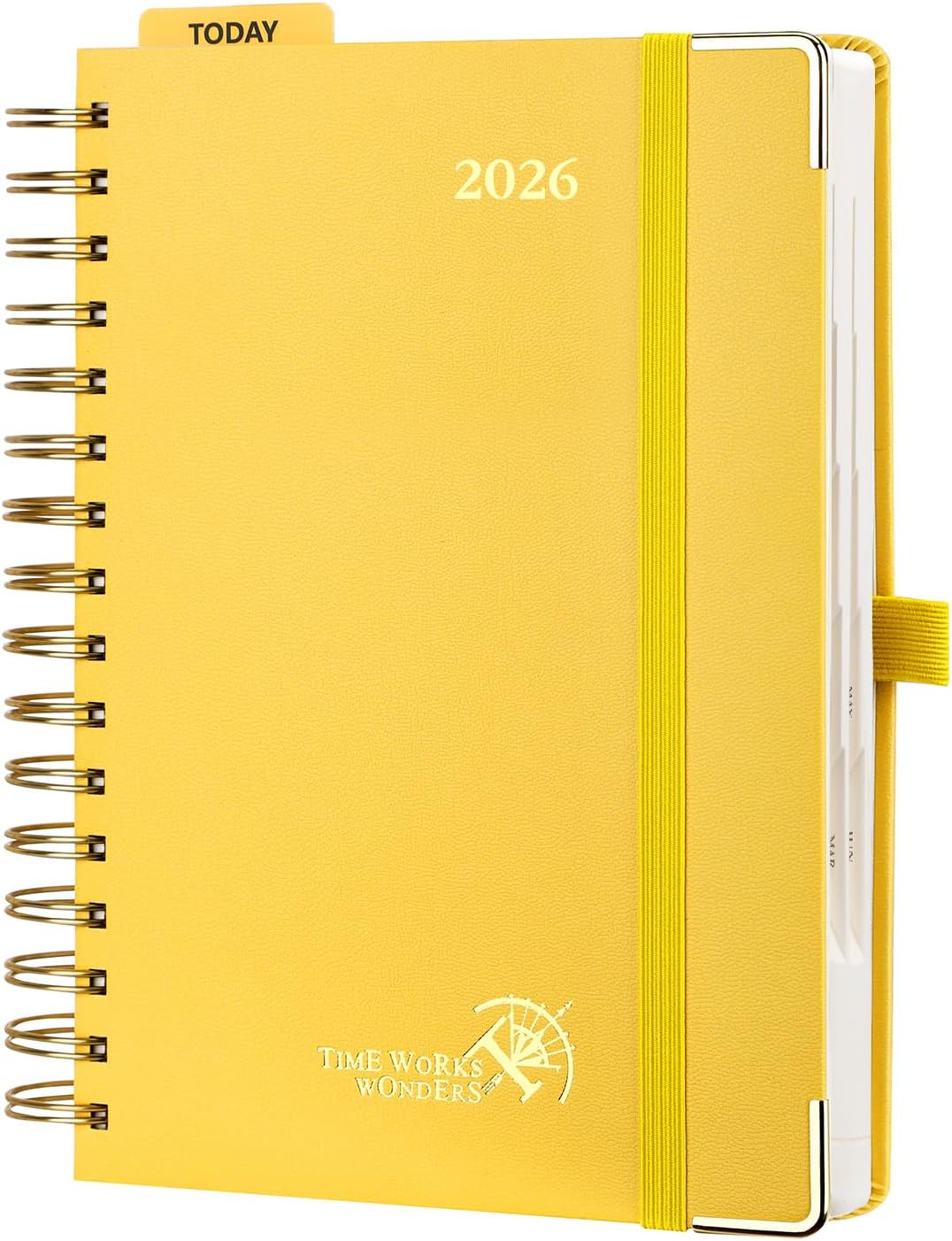 POPRUN 2026 Daily Planner One Page A Day - [8.5" x 5.75" Wire-Bound Hard Cover] Agenda 2026 Hourly Appointment Book with Monthly Calendar, Inner Pocket, Ivory Paper - Light Yellow