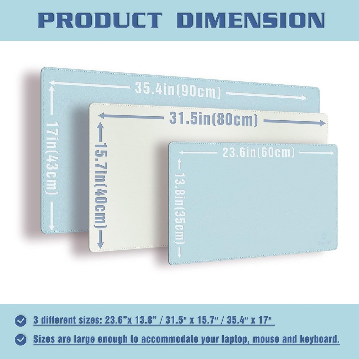 K KNODEL Desk Mat, Blotter, Dual-Sided Office Desk Pad, Waterproof Desk Mat for Desktop, Desk Blotters, PVC Leather Pad Protector (Light Blue, 31.5" x 15.7")