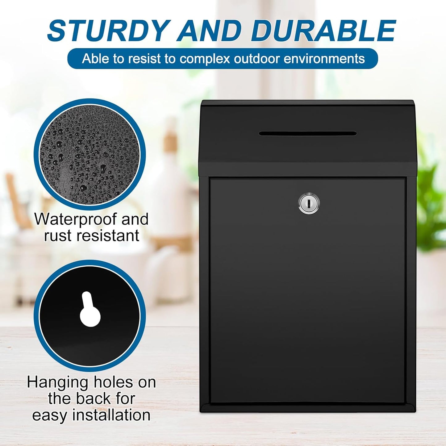 Metal Donation Cash Box Collection Safe Suggestion Box with Lock Wall Mounted Mailbox Delivery Ballot Container for Home Office Outdoor Door