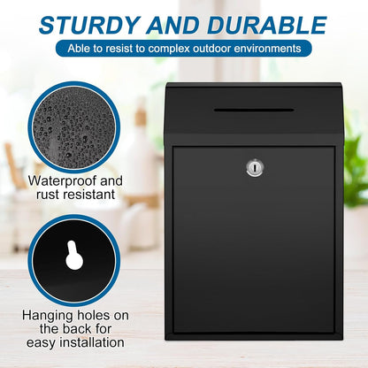 Metal Donation Cash Box Collection Safe Suggestion Box with Lock Wall Mounted Mailbox Delivery Ballot Container for Home Office Outdoor Door