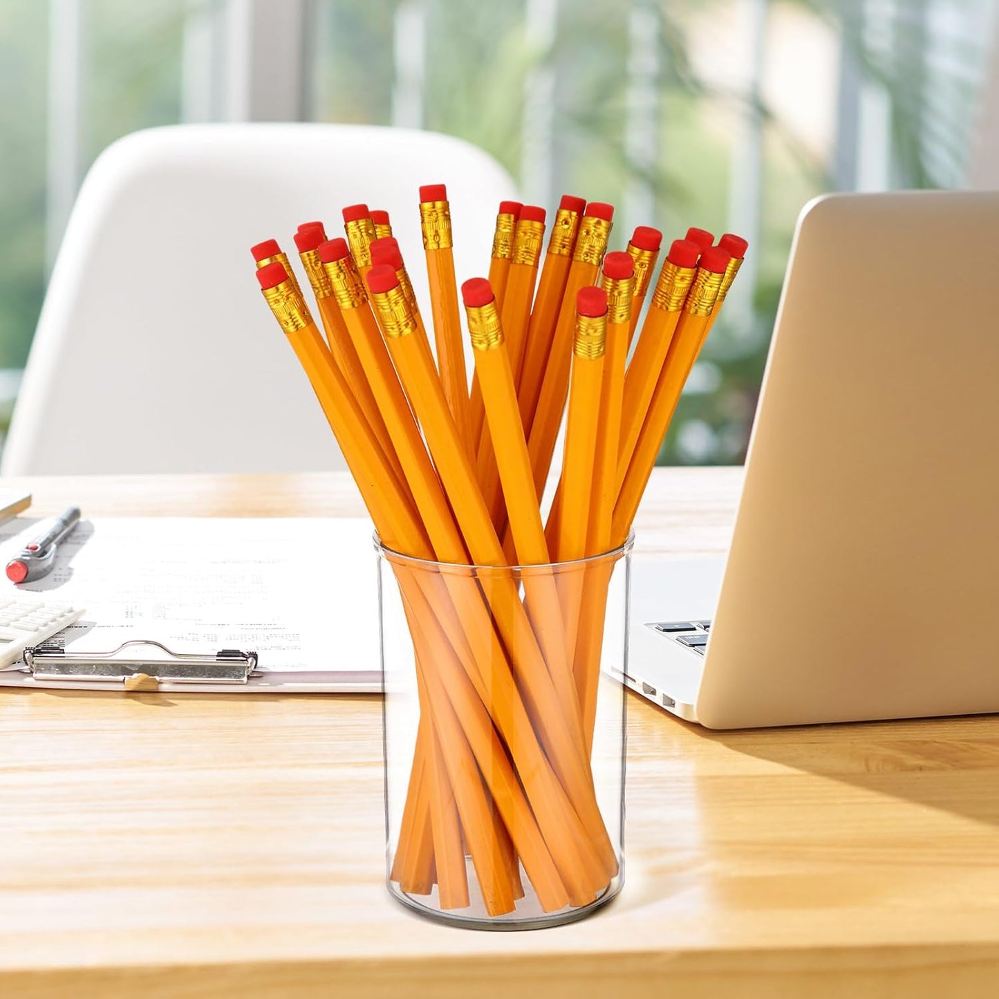 Crtiin 20 Pack Clear Acrylic Pen Holder Makeup Brush Round Pencil Holder for Desk Pen Cups Desk Organizers and Storage Desktop Stationery Organizer for Office School Home Supplies