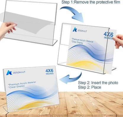 8 pack Acrylic Sign Holder 4 x 6 Inches,Clear Plastic Sign Holder Paper Photo Display，Menu Tabletop Stand，Clear Acrylic Picture Frame，Flyer Holder（Horizontal）