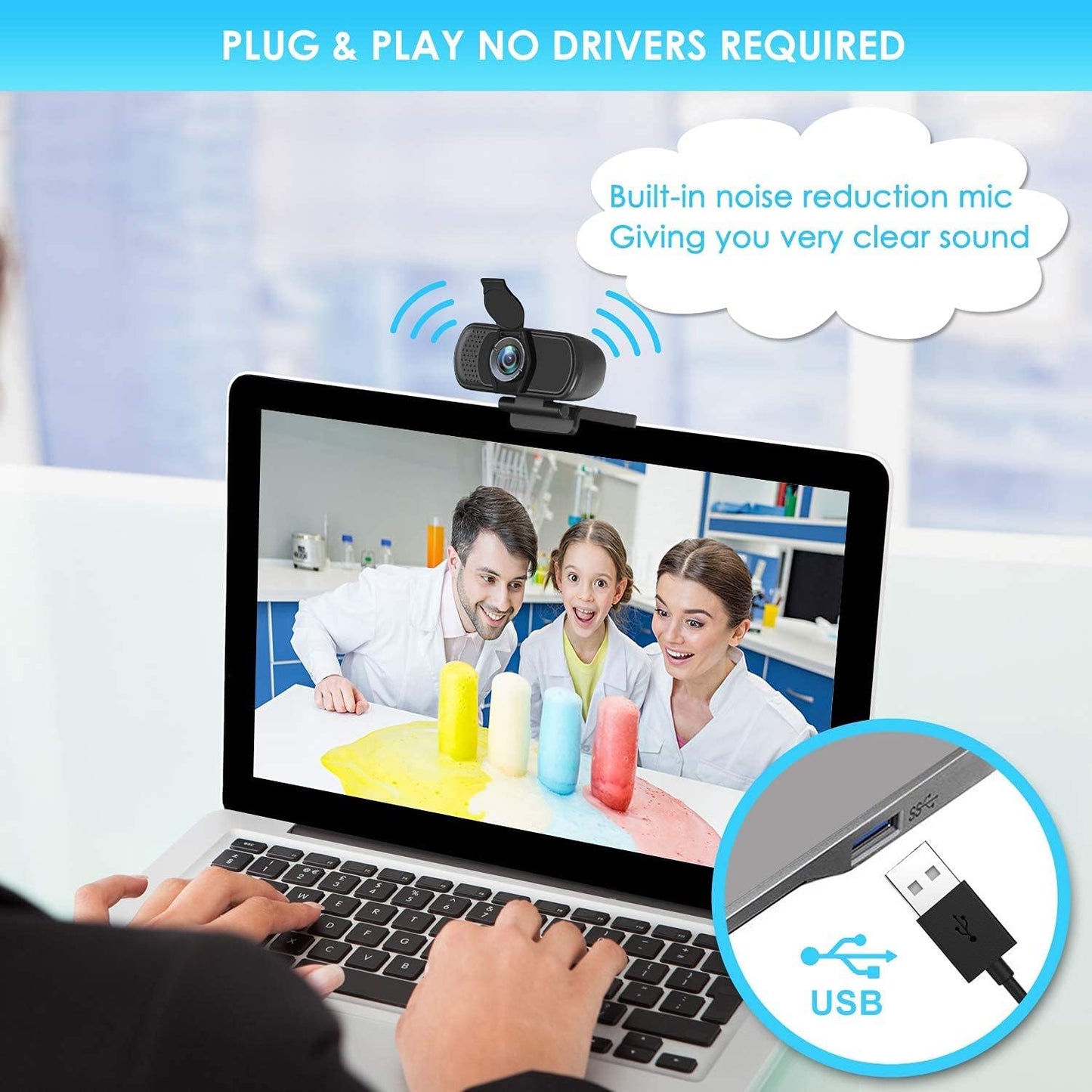 Full HD 1080P Webcam with Privacy Shutter and Tripod, Pro Streaming Web Camera with Microphone, Widescreen USB Computer Camera for Laptop Desktop