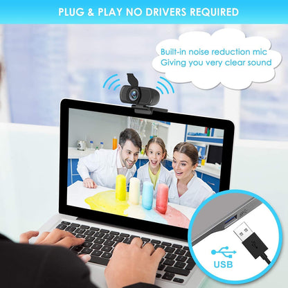 Full HD 1080P Webcam with Privacy Shutter and Tripod, Pro Streaming Web Camera with Microphone, Widescreen USB Computer Camera for Laptop Desktop