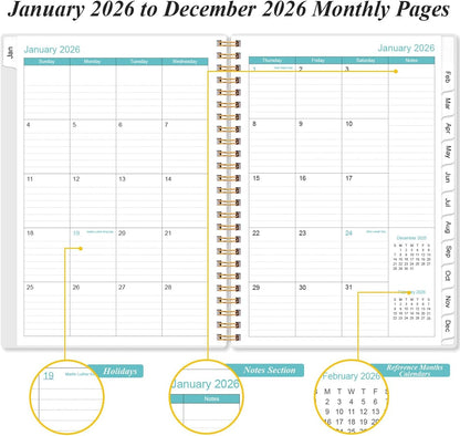 2026 Planner - Planner 2026 from January 2026 - December 2026, Weekly & Monthly Planner Spiral Bound with 12 Monthly Tabs, Inner Pocket, 6.4" x 8.5", Blue Watercolor