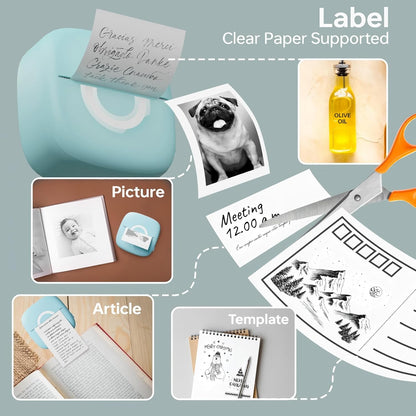 Mini Printer Sticker Thermal Printer with 3 Rolls Paper, Bluetooth Portable Phone Print Pods,Study Sticker Maker for Pictures, Photos, Journals, DIY, Compatible with Phone & Tablet