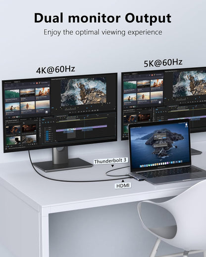 USB C Hub Adapter for MacBook Pro/Air M1M2M3 2022 2021 2020 13"15"16",Multiport MacBook Adapter MacBook Accessories with 4K HDMI,3USB3.0,Audio,100W Thunderbolt-Enabled USB-C,Support MagSafe 3 Charging