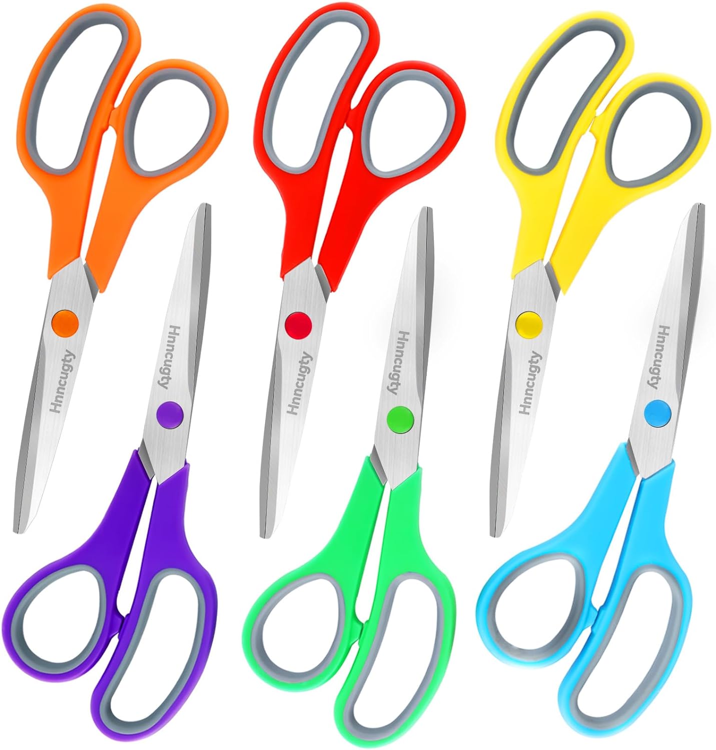 Scissors, Hnncugty 8" Scissors All Purpose Bulk Set of 6-Pack, Sharp Shears for Office Home Craft Sewing Fabric, High/Middle School Supplies Student Teacher Supplies, Comfort Grip Right/Left Handed