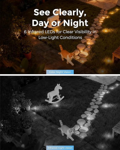 Devo Solar Security Camera Wireless Outdoor, 2.3K HD 360° PTZ Color Night Vision, AI/PIR Human Detection, 2-Way Audio, Solar & Battery Powered, WiFi 6, IP66 Waterproof, Triple Alert System White