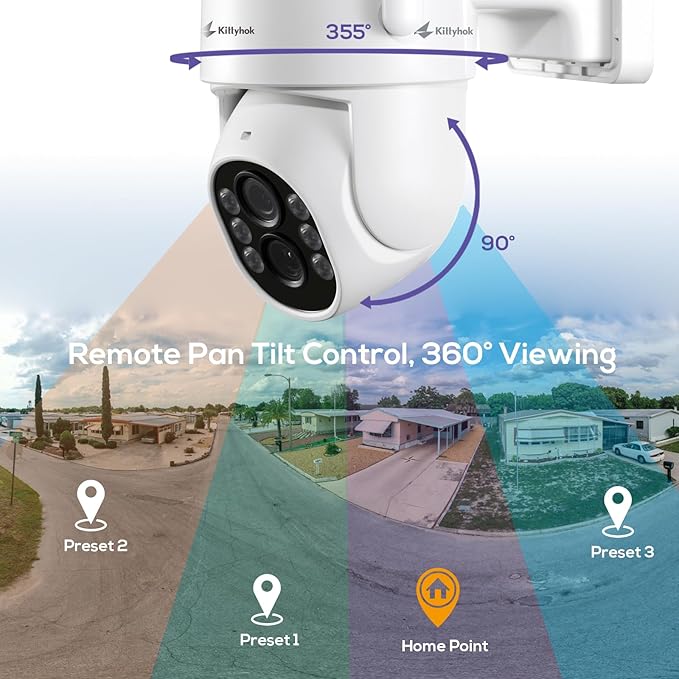 Kittyhok PTZ Security Camera Wireless Outdoor System | 8pcs 2K Wireless Outdoor Security Camera with 360° View, auto Tracking, Human Detection, and Spotlight | 10CH NVR, 500GB HDD for 24-7 Recording