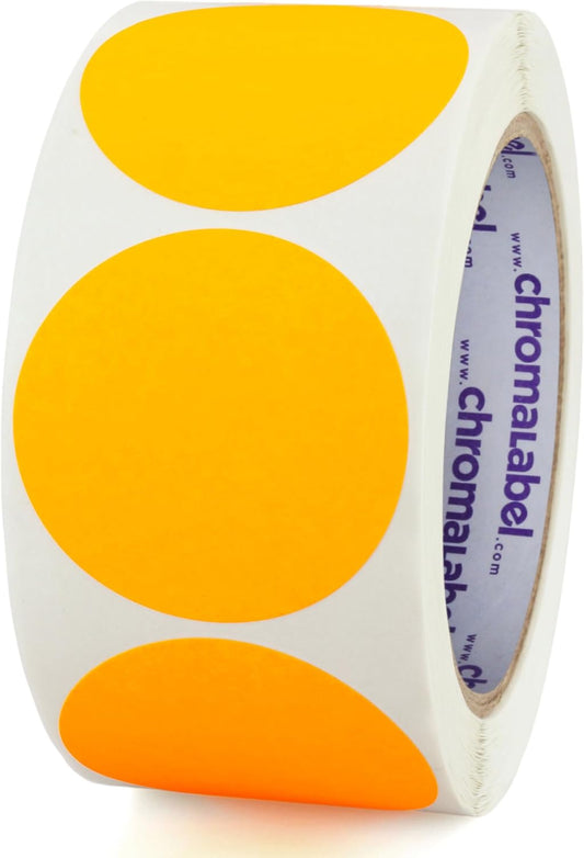 ChromaLabel 2 Inch Circle Sticker Labels, High Visibility Round Colored Stickers, Permanent Adhesive Labels - 500 Colored Sticky Dots per Roll, Orange Dot Stickers