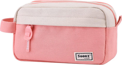 Sooez Big Capacity Pencil Case, Upgraded Canvas Pencil Pouch Large Pencil Bag Organizer, Separate Compartments Easy Grip Handle, Aesthetic Supply for School Teens Adults, Pink Pen Case
