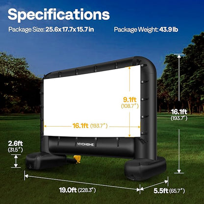 VIVOHOME 24 FT Inflatable Projector Screen for Outside, Blow Up Movie Screen Outdoor Use, Mega Large TV Screen with Carry Bag for Backyard, Tube Leg Support