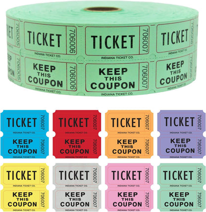 INDIANA TICKET CO. 1,000 Green Raffle Tickets Double Roll, Premium Quality 50/50 Raffle Tickets, Tickets for Events, Carnivals, Door Prizes, Drinks and More