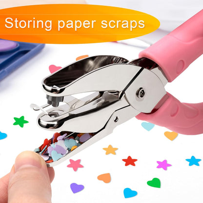 4 Pack Handheld Hole Paper Punch Kit,Single Hole Punch, Heart and Star Hole Punch, Rubber Handled