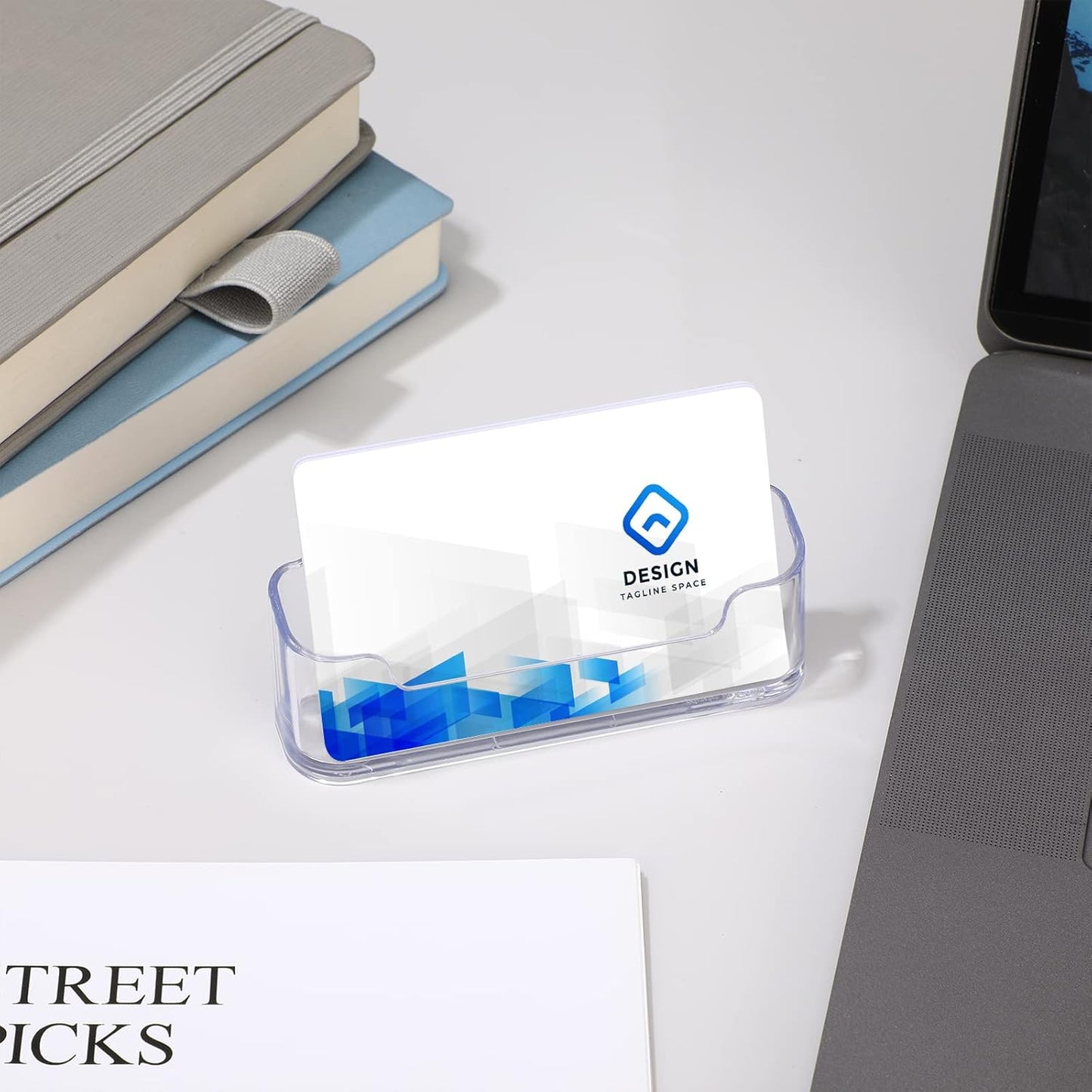 Bucherry Acrylic Business Card Holder Clear Desktop Business Card Holder Display Desk Stand for Office Exhibition Paper Brochure Supplies(24 Pieces)