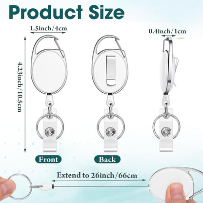 Honoson 30 Pcs Heavy Duty Retractable Badge Reels Batch ID Badge Holder Retractable Clip Bulk Key Holder with Ring for Office Worker Employee, Doctor Nurse Gifts (White)