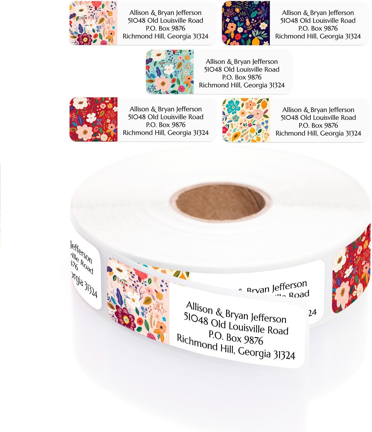 Multi-Floral Print Rolled Address Labels / 250 Personalized Return Address Labels/Designer Address Stickers in Elegant Plastic Dispenser