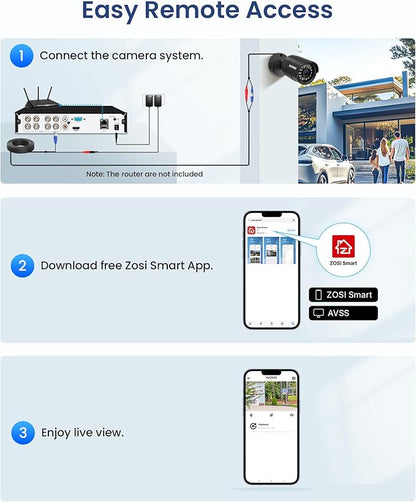 ZOSI 5MP 3K Lite CCTV Security Camera System with AI Human Vehicle Detection, 8CH H.265+ DVR and 4 x 1080p Surveillance Bullet Cameras Outdoor Indoor, 100ft Night Vision, IP66 Weatherproof, 1TB HDD