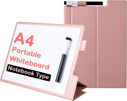 Portable Small White Board Dry Erase Board with Stand 9" x 12" Magnetic Whiteboard Desktop Small Whiteboard with Pink PU Cover Case for Kids, Adult, Office, Home, School