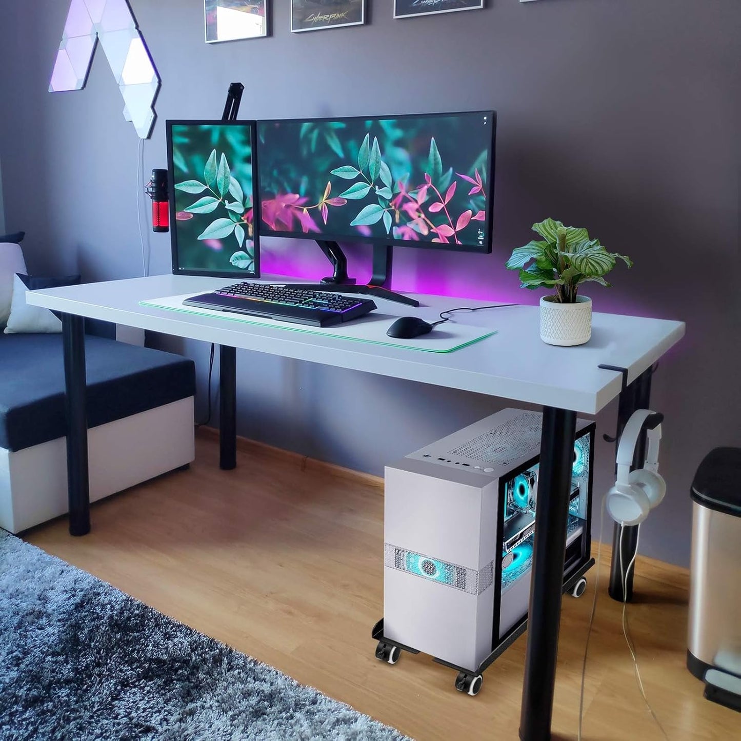 Seloom Computer Tower Stand, Adjustable PC Stand, Heavy-Duty Mobile CPU Tower Holder with Rolling Caster Wheels, Fits Most Gaming Desk Floor