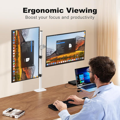 Suptek Dual LED LCD Monitor Stand up Desk Mount Extra Tall 31.5" Pole Heavy Duty Fully Adjustable Stand for 2 / Two Screens up to 27 inch,White (MD6842W)