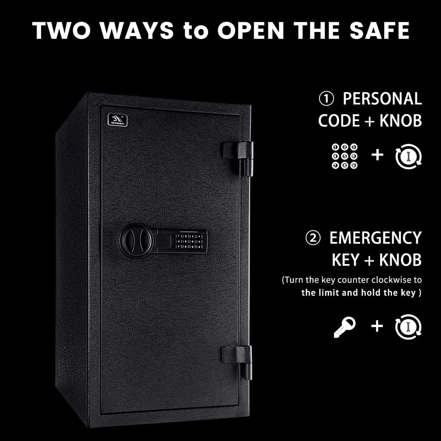 TIGERKING Fireproof Safe,3.47 Cubic Feet Home Safe Box, Large Steel Digital Safes Box with Digital Lock for Home and Office