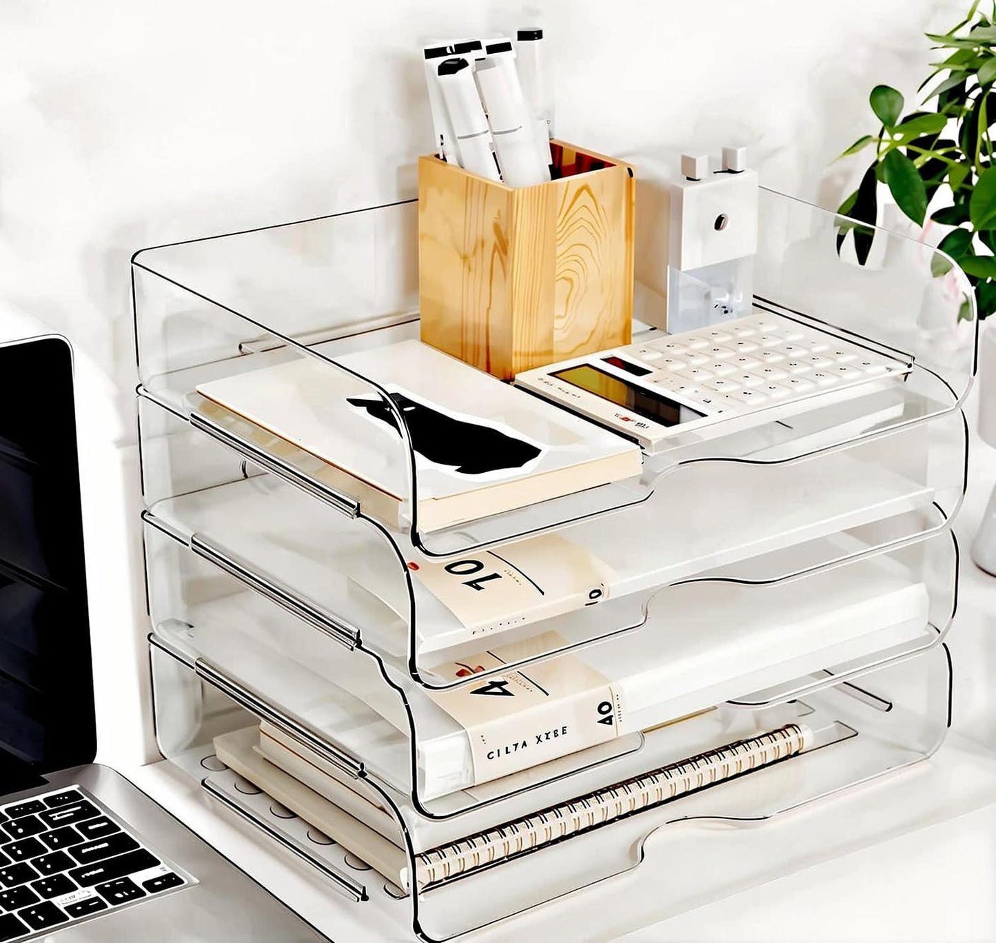 Large Capacity Desk Organizer, 4 Tier Paper Organizer, File Organizer for Desk, Stackable Paper Tray for Office, Home and School