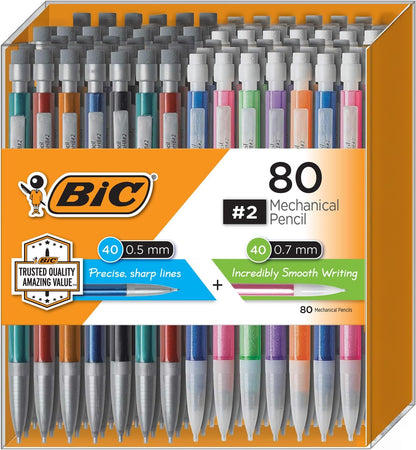 BIC Mechanical Pencils 0.7mm & 0.5mm, #2 EXTRA SMOOTH with Various Color Barrels - Two Assorted Sizes, 80 Pack