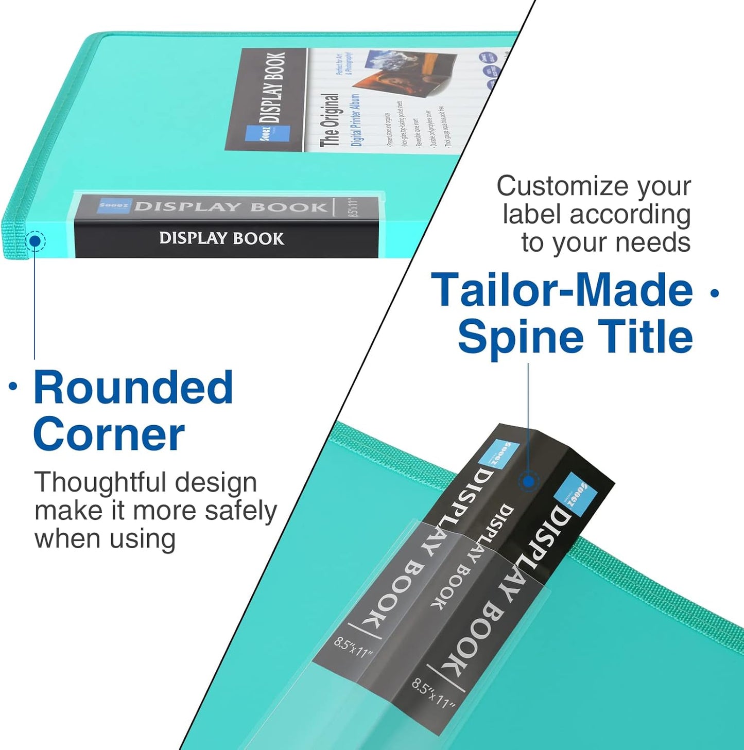 Sooez 30-Pocket Binder with Plastic Sleeves 8.5x11 (Aqua), Heavy Duty Art Portfolio Folder with Clear Sheet Protectors, Display 60 Pages, Presentation Book for Artwork, Document Organizer Binder