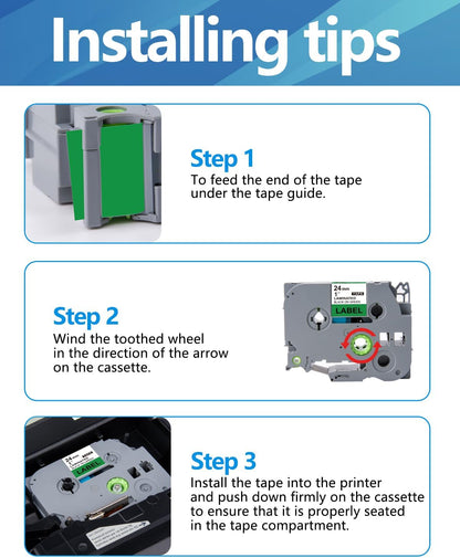 Weemay 3 Pack TZe751 24mm Black on Green Laminated Label Tape Compatible with Brother Label Maker Tape TZe-751 TZe 751 TZ-751 TZ751 for PTouch PT-E500 PT-D600 PT-P750W PT-P900W Printer, 1 In x 26.2 ft