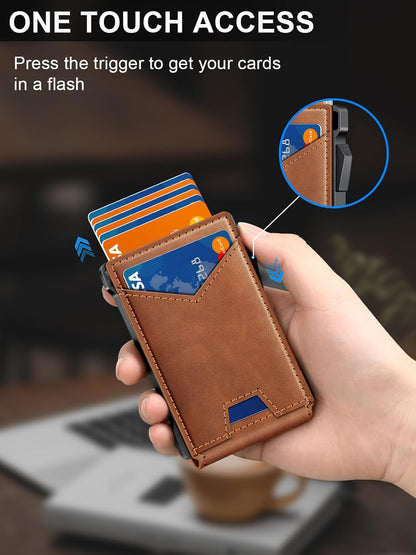 Wallet for Men RFID Wallet with 2 ID Windows & Money Clip, Slim Pop Up Card Holder for 10-12 Cards, Bifold Minimalist Smart Wallet for Front Pocket, Compact Metal Credit Card Holder, Gifts for Men