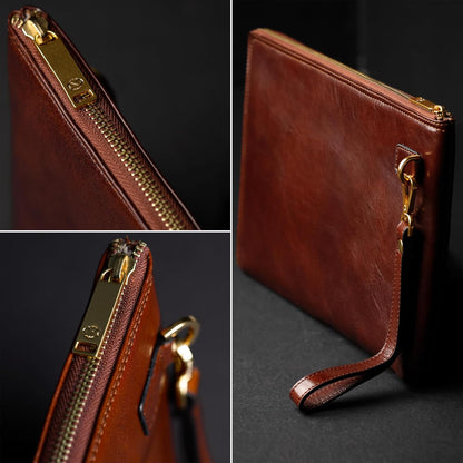 Time Resistance Leather Clutch for Men Organizer Wrist Bag Briefcase Handmade in Italy