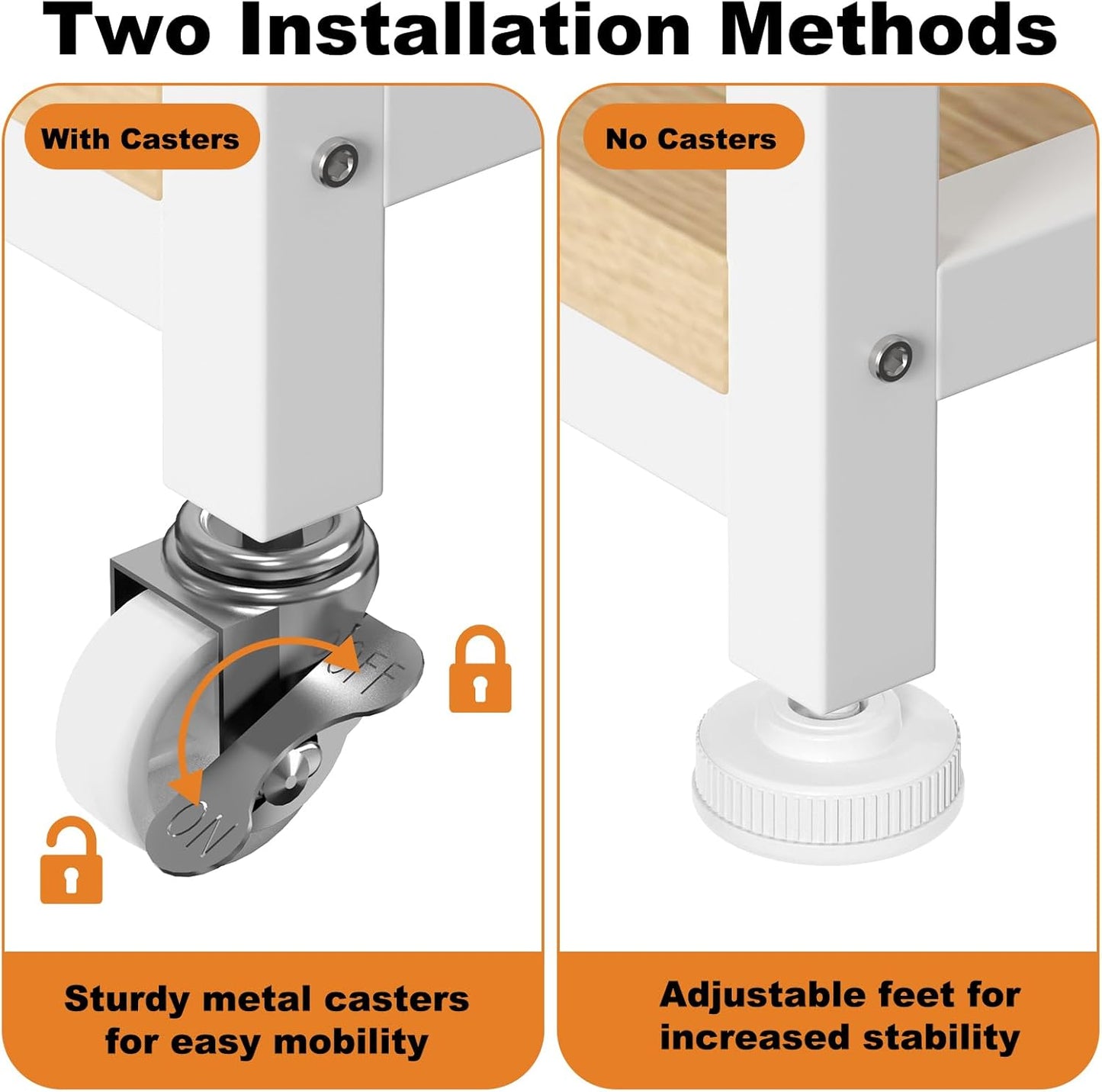 EasyCom Extra Large 3 Tier Printer Table with Wheels, 5-Adjustable Heights, Drawer & Storage for Printer Scanner Fax Home Office Use