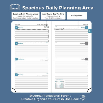 Weekly Monthly 2026 Planner (Jan.26-Dec.26),6.5"x3.75",12 Months Agenda Plan with Month Tabs & Pocket,Expenses/Note Pages, Appointment Book Calendar with Hardcover Vegan Leather Cover,Blue