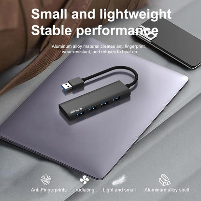 USB Hub, USB 3.0 Hub Aluminum Alloy Ultra Slim USB Splitter, Portable 4 Port USB Extender, USB Hub for Laptop, PC, MacBook, iMac, Surface Pro, Mac Pro, Flash Drive, XPS 【Black】