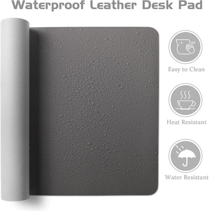 Aothia Leather Desk Pad Protector - Large Mouse Pad, Office Desk Mat, Non-Slip PU Leather Desk Blotter, Laptop Desk Pad, Waterproof Desk Writing Pad for Office and Home (Gray, 38" x 13.7")