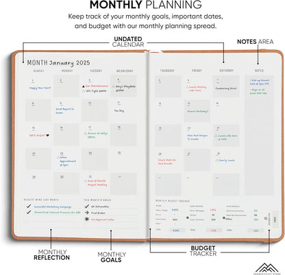 2025 Planner Pro 5.8 x 8.3 - Undated Productivity & Business Planner Notebook & Journal - Monthly Planner 2025 & Daily Planner 2025-2026 - A5 - Brown - Productivity Store