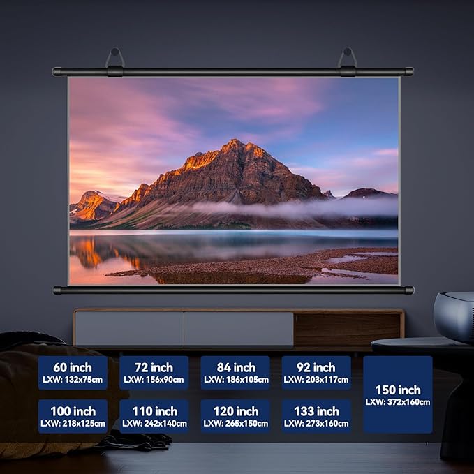 100-Inch Portable Projector Screen, XIAOHUI 16:9 Aspect Ratio, Non-Perforated Anti-Light, Easy Install,100% Polyester Professional Projector Screen Pull Down