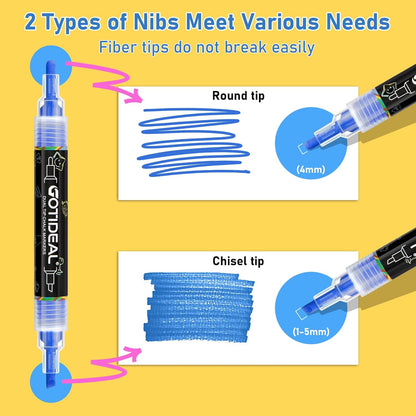 GOTIDEAL Chalk Markers Dual Tips,Erasable Liquid Chalk Marker for Blackboard,Washable Chalk Pens for Auto,Car,Glass,Mirror,Chalkboard,Window markers,24 Colors Chalk Board Markers with Metallic Colors