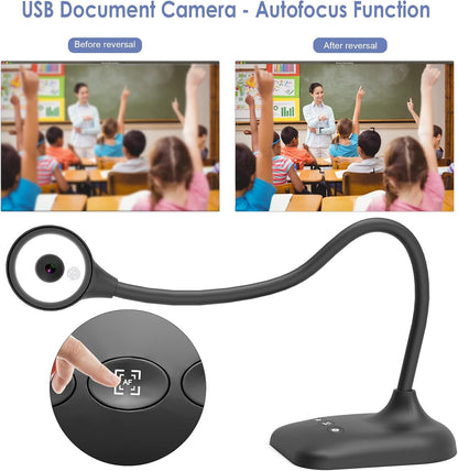 USB Document Camera for Teachers, Webcam/Doc Camera for Classroom with A3 Format, 3-Level LED Lights, Image Invert, Fold, Dual mic for Mac OS, Windows, Zoom, OBS Work with Distance Learning