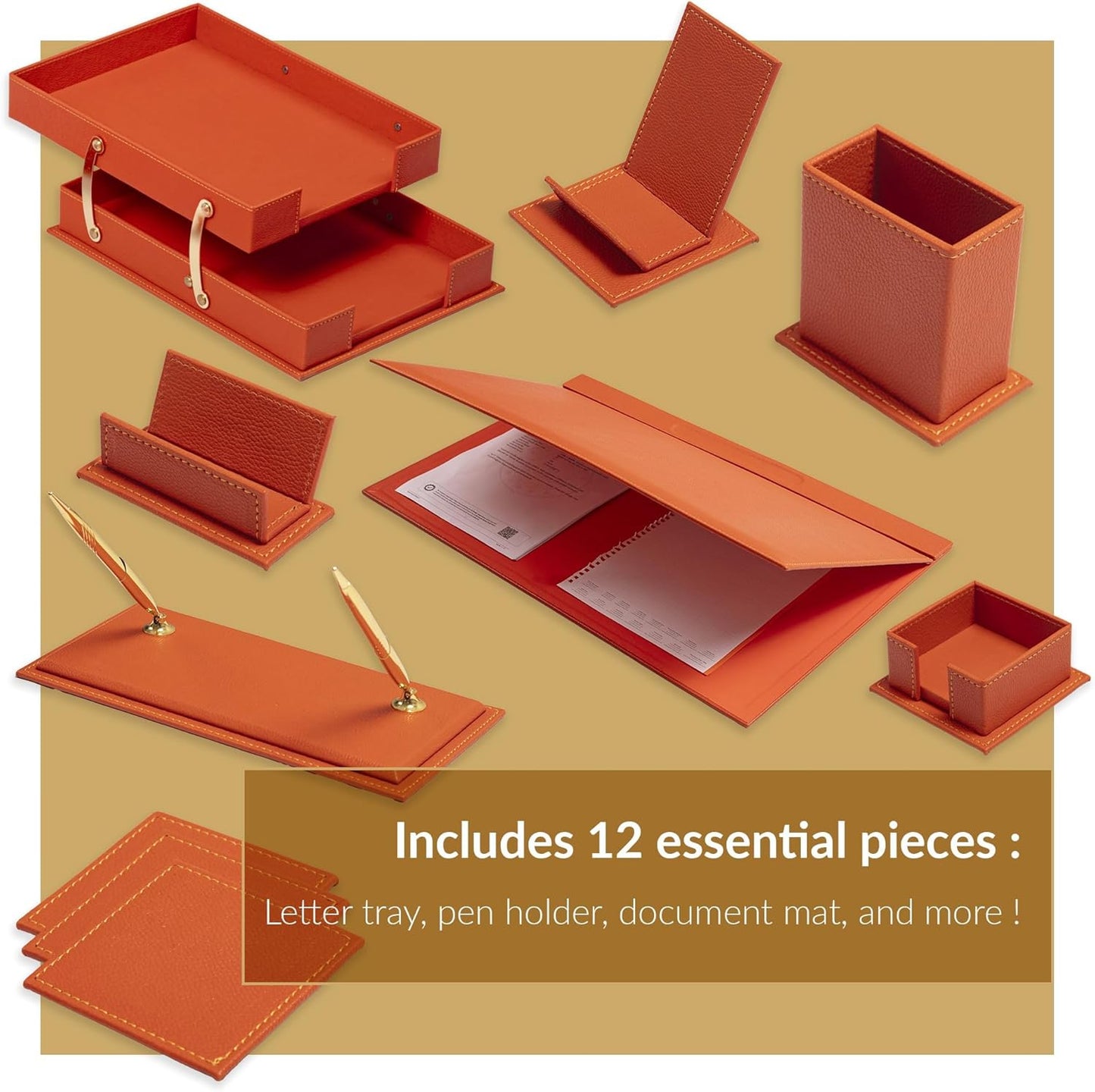 MOOGCO Bonded Set Luxury Leather Desk Pad & Desk Organization Essentials Desk Organizer Leather Desk Organizer