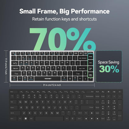 TECKNET Bluetooth Keyboard Rechargeable, 4-Device (2.4G+3BT) Wireless Keyboard, Ultra-Slim Quiet Typing, 14 Hotkeys Computer Keyboard for PC/Laptop/Smart TV/Tablet