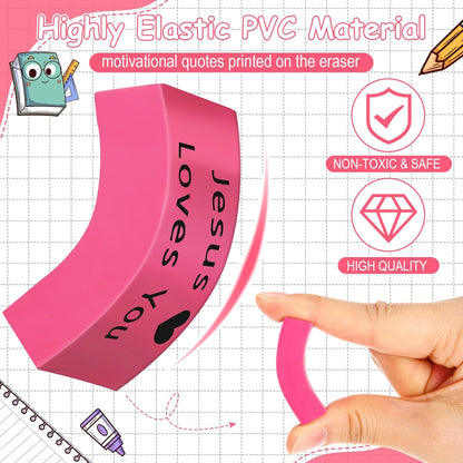 180 Pcs Inspirational Erasers for Kids Christian Pencil Erasers Bulk, Back-to-School Gifts Motivational and Cute Supplies for Students Classrooms, Drawing(Multicolor,Jesus Loves You)
